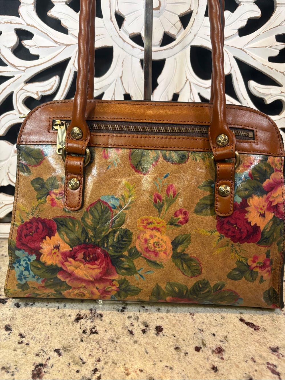Patricia Nash Calvi Leather Satchel Handbag in Vintage Victorian Garden - Picture 4 of 16
